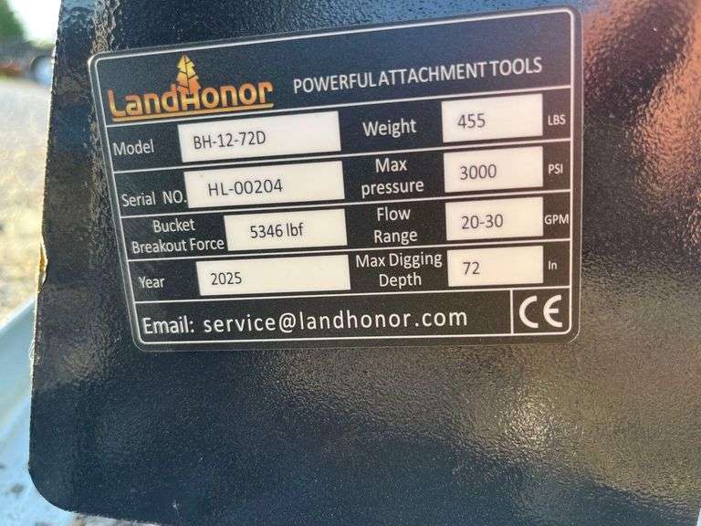 2025 LandHonor BH-12-72D Hydraulic Big Arm Backhoe Skid Steer Attachment