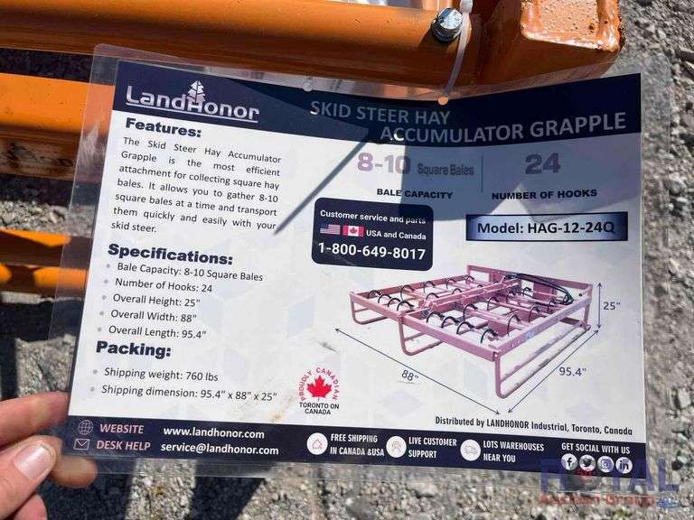 2025 LandHonor HAG-12-12Q Hydraulic Hay Accumulator Grapple Skid Steer Attachment