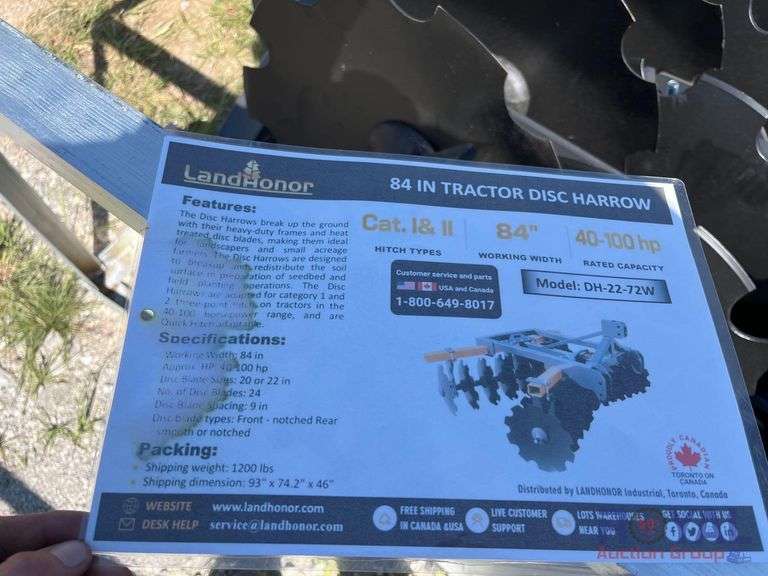 2025 LandHonor DH-22-72W 84in Disc Harrow Tractor Attachment