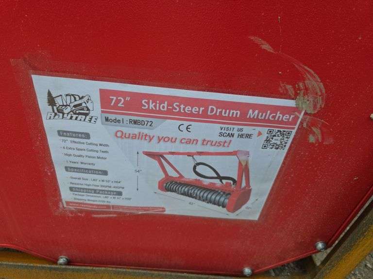 Raytree RMBD72 72" Skid Loader Drum Mulcher