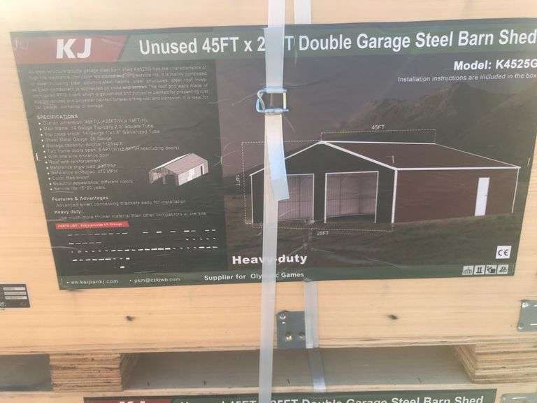 KJ 45FTx25FT Double Garage Steel Barn Shed