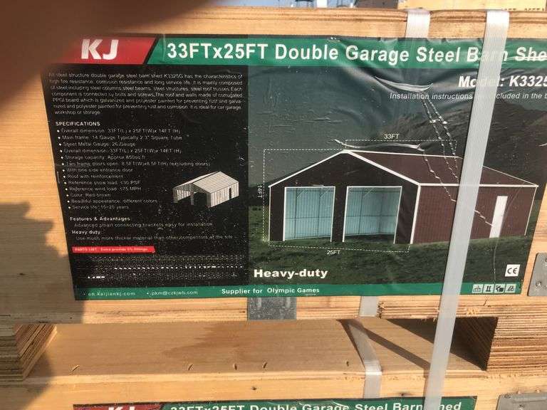 KJ 33FTx25FT Double Garage Steel Barn