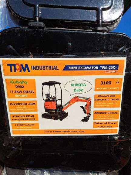 TPM 20K Mini Excavator Diesel w/ Pilot Controls, Hyd. Thumb & Blade