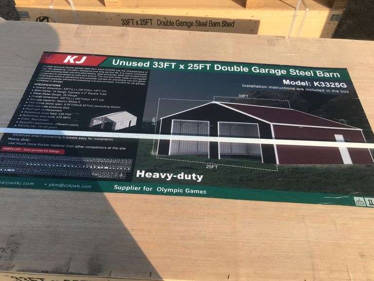 KJ 33FTx25FT Double Garage Steel Barn