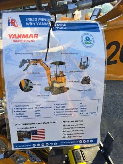 IR IRE20 Mini Diesel Excavator w/ Pilot Control, Hyd Thumb & Blade