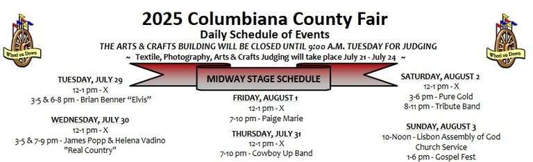 2025 COLUMBIANA COUNTY FAIR MIDWAY STAGE SCHEDULE