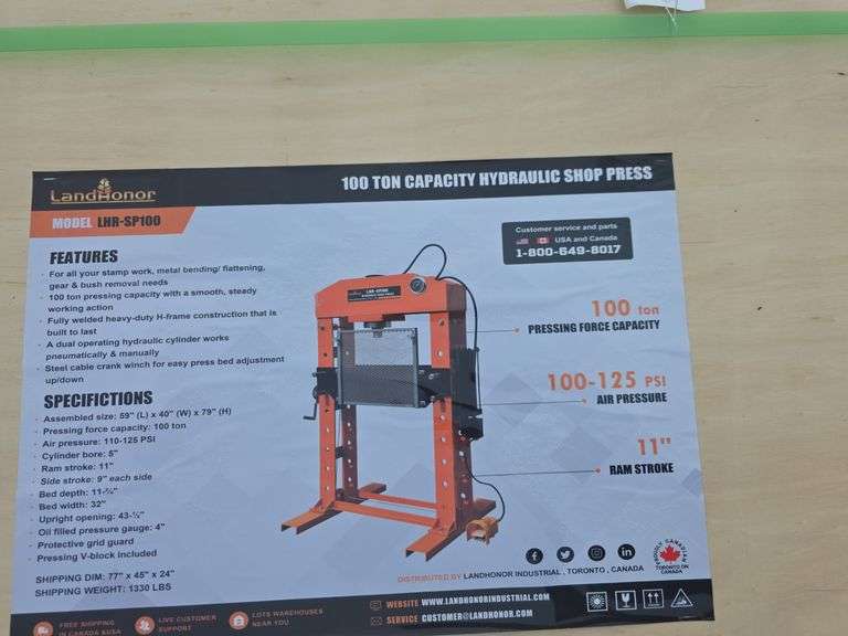 Landhonor 100 Ton Hydraulic Shop Press