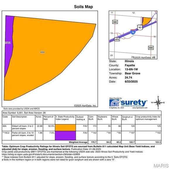 Tract #2 - 23.03 acres +/- with a 123.3 PI.
