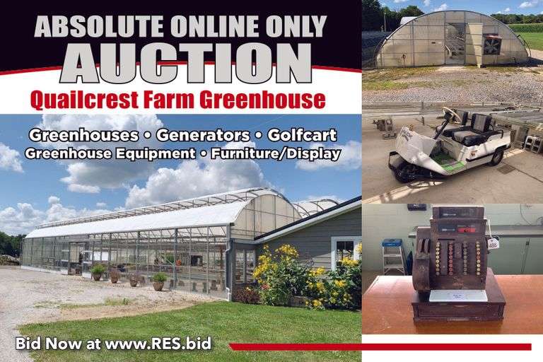 Absolute Online Only Quailcrest Farm Greenhouse Auction
