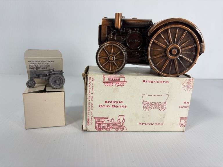 Antique Coin Bank 1920 Tractor & Pewter Junction Union Station Pewter John Deere Tractor
