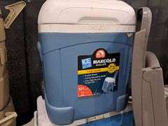Assorted Coolers, Jugs & Plastic Folding Lawn Chair