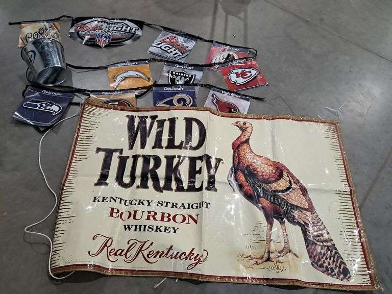 NFL Beer Banners, Miller Lite Bucket & Wild Turkey Banner