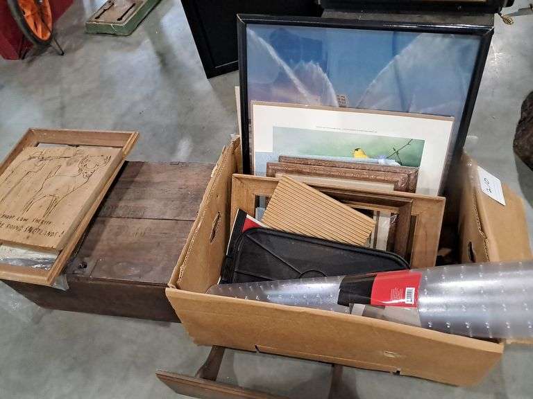 Assorted Picture Frames, Non-slip Mat & Antique Box