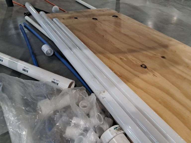 Assorted Pipes, Lights & Plywood