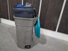 (2) Trash Cans & Tarp