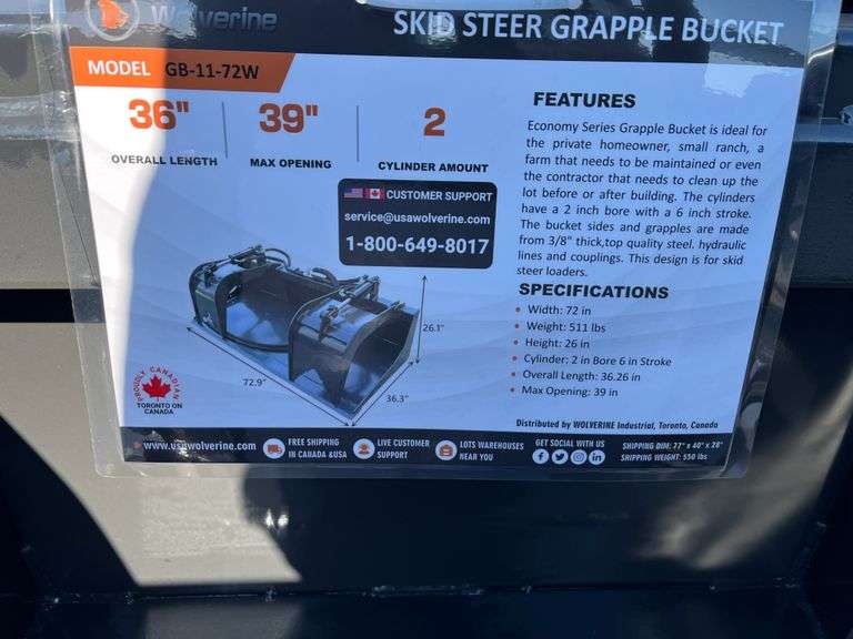Wolverine  72"  Grapple Bucket