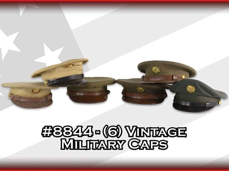 (6) Vintage Military Caps
