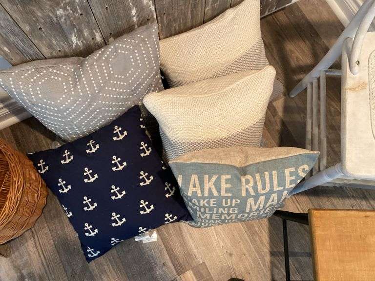 White Wooden Chair w/ Foot Stool & Decorative Pillows