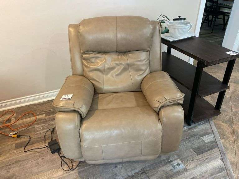 Leather Multimen Position Button Powered Recliner w/ USB Charging Port