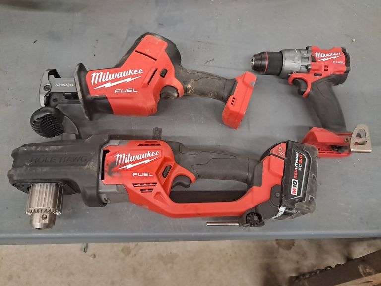 Cordless Milwaukee1/2 in. Drill, Hackzall Reciprocating Saw, and Drill
