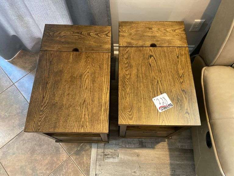 (2) Wooden Drawered End Tables w/ Charging Ports & Outlets