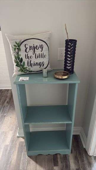 Wooden Shelf w/ Decor & Pillow