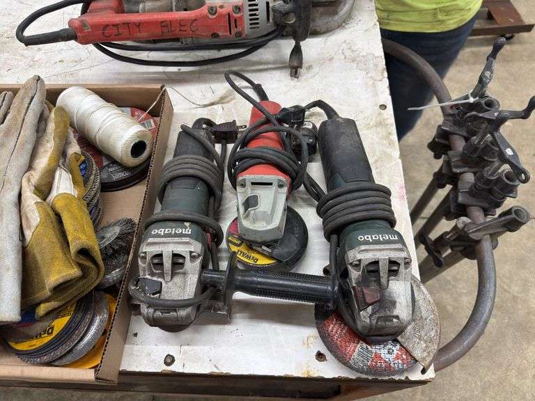 (3) Hand Grinders & Assortment of Wheels
