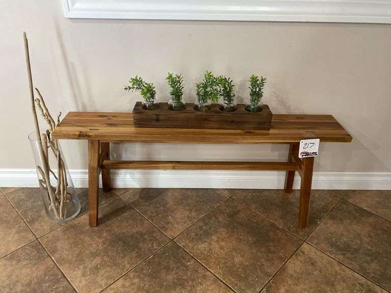 Wooden Bench w/ Decor & Chalkboard