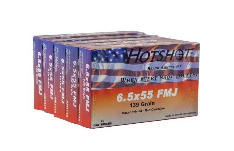 100rds Hotshot 6.5 X 55 Swedish 139gr FMJ Ammo
