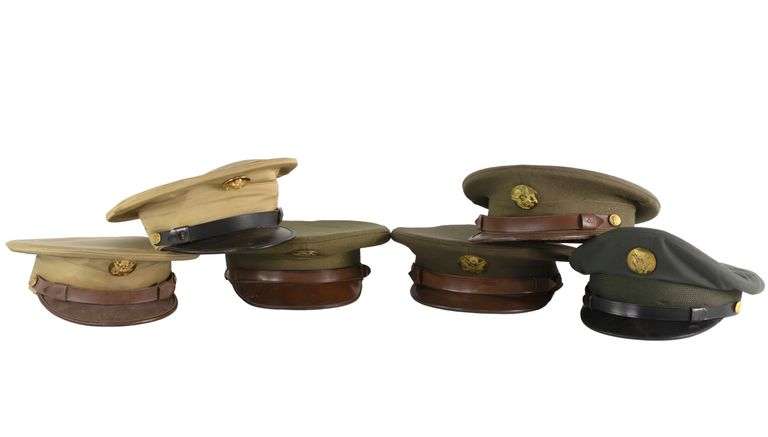 (6) Vintage Military Caps