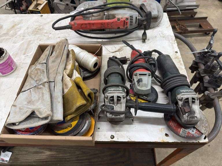 (3) Hand Grinders & Assortment of Wheels