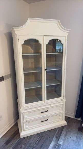 77” X 35” X 16” Wooden Hutch w/ Glass Doors & (2) Drawers