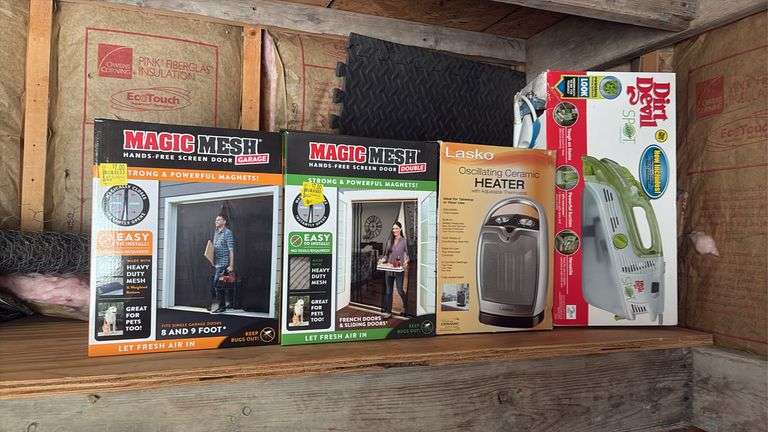 Electric Heater, Dirt Devil Scrubber, (2) Screen Doors