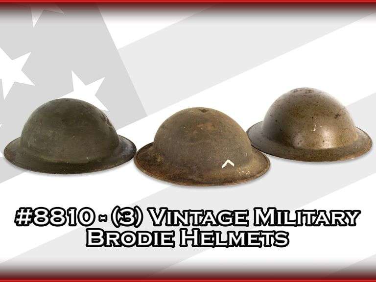 (3) Vintage Military Brodie Helmets