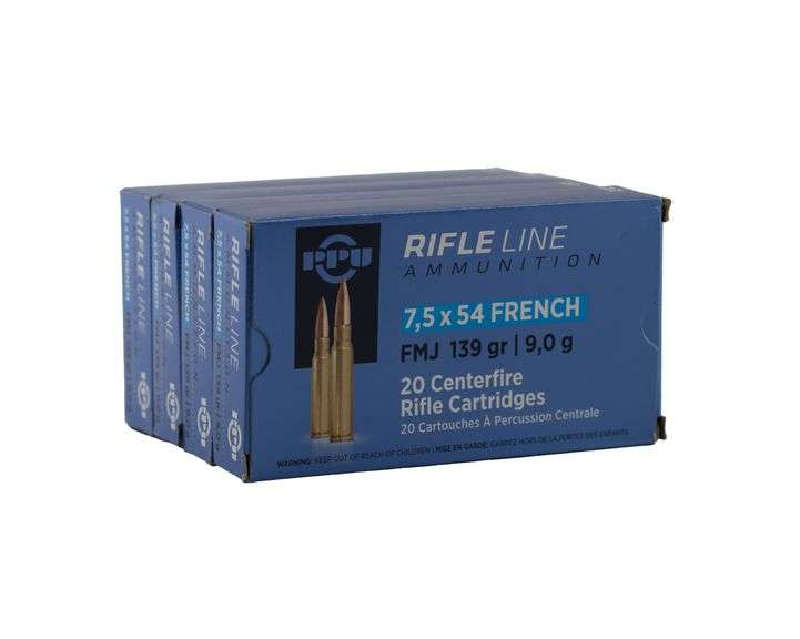 80rds PPU Rifle Line 7.5 X 54 French 139gr FMJ Ammo