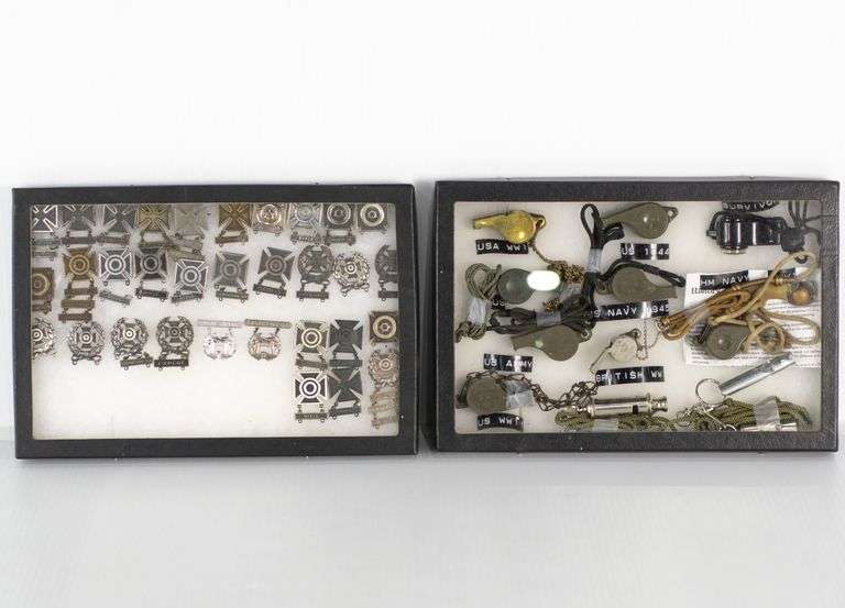 Assorted Military Qualification Pins & Signal Whistles