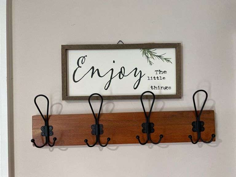 Wooden Bench w/ Decor & Chalkboard