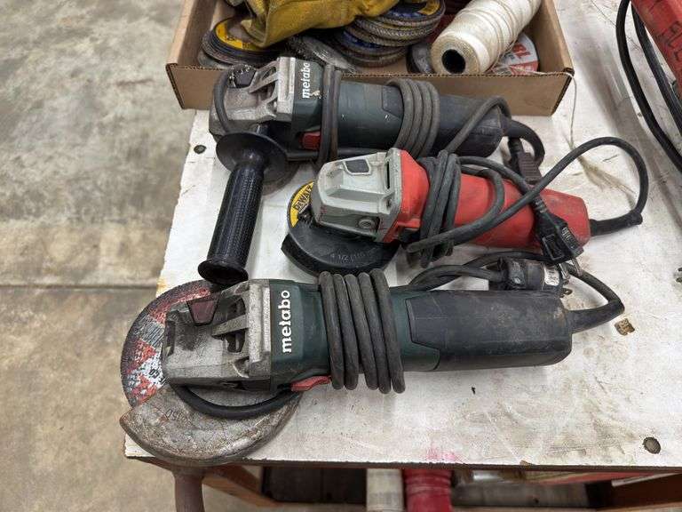 (3) Hand Grinders & Assortment of Wheels