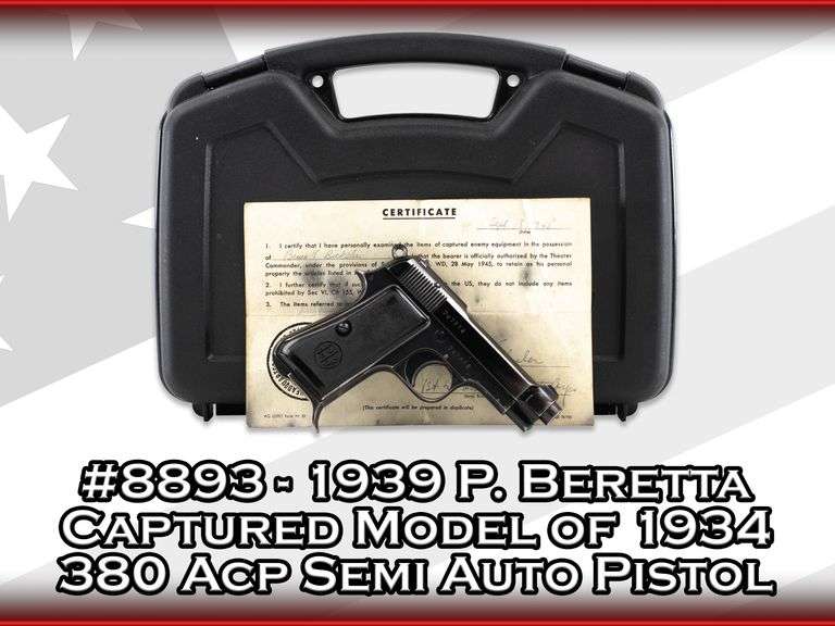1939 P. Beretta  Captured Model of 1934  380 Acp  Semi Auto Pistol