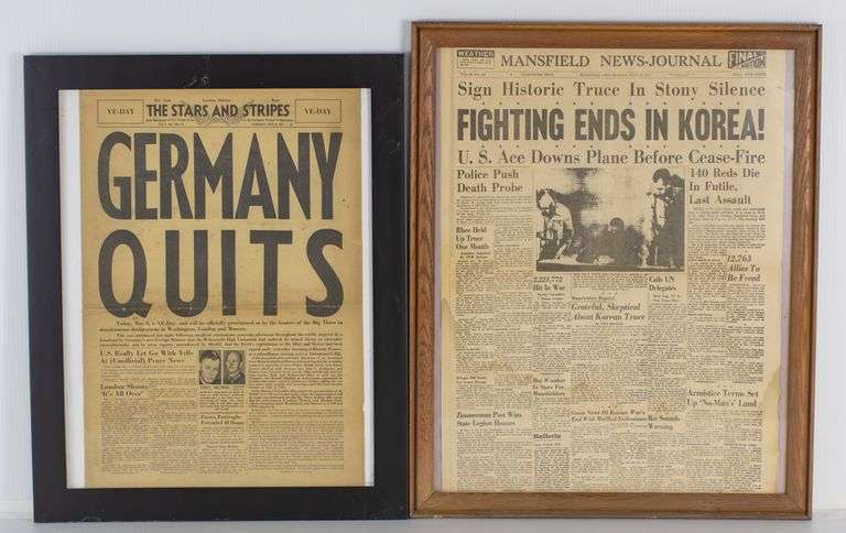 Framed Wartime Newspapers