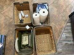 (4) Sea Grass Storage Baskets & Glass Casserole Dishes