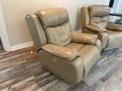 Leather Multimen Position Button Powered Recliner w/ USB Charging Port (UNSURE OF WORKING ABILITY)