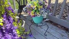 Outdoor Patio Tables w/ Decor & Hurricane Lamps