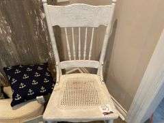 White Wooden Chair w/ Foot Stool & Decorative Pillows