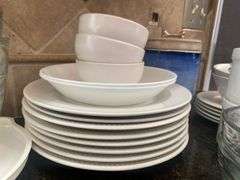 Pyrex, Pampered Chef’s Measuring Cups & Assorted Plates & Bowls