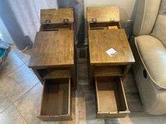 (2) Wooden Drawered End Tables w/ Charging Ports & Outlets