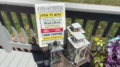 Outdoor Patio Tables w/ Decor & Hurricane Lamps