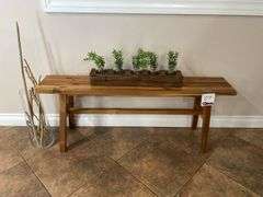 Wooden Bench w/ Decor & Chalkboard