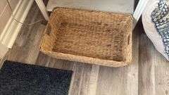Wooden End Table w/ Lamps, Pillows, & Basket
