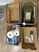 (4) Sea Grass Storage Baskets & Glass Casserole Dishes